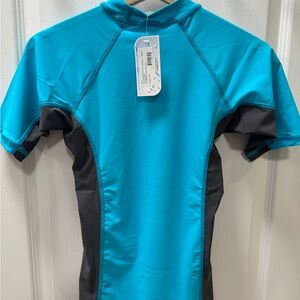 Women's Short Sleeve Swim Rashguard - Teal & Charcoal M